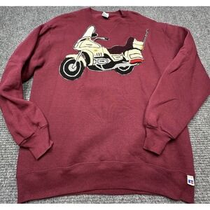 Vintage Russell Athletic Sweater Mens XL Maroon Motorcycle Knit Crewneck USA 90s